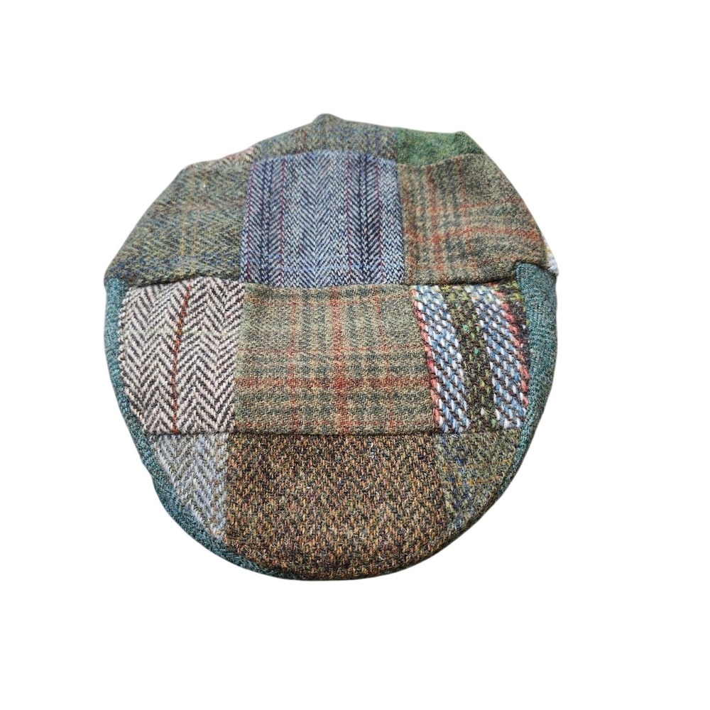John Hanly Ireland Mens Patchwork Tweed Flat Cap Pure New Wool Newsboy Hat S 56